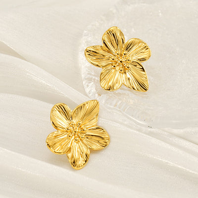 Enkla Guldfärgade Blomblad Studs